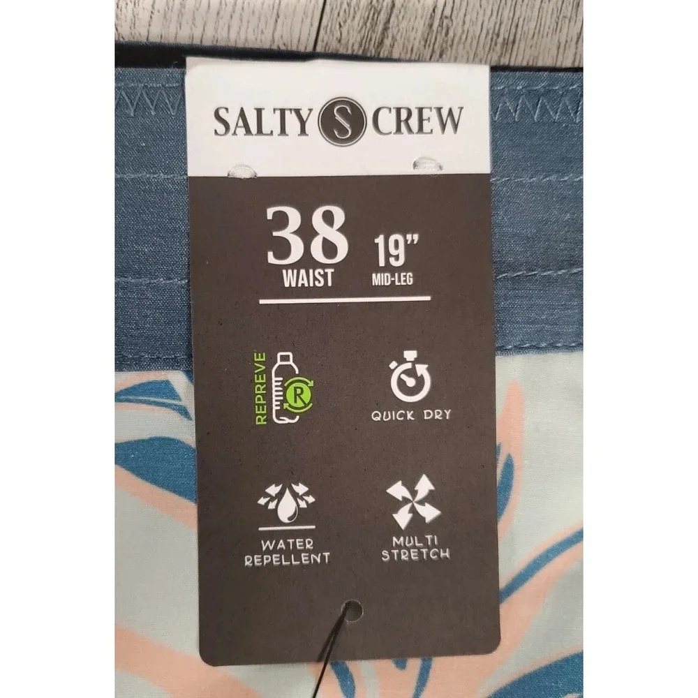 Salty Crew Men's Boardshorts Size 38 Swim Shorts Leaf Print Quick Dry NEW
